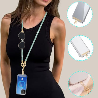 Crystal Phone Lanyard Crossbody and Wrist Strap Lanyard Rhinestone Anti-Theft Phone Strap Phone Neck Strap for Women - color: Green