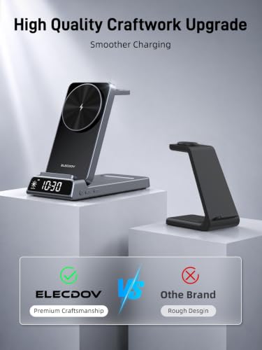3 in 1 Charging Station for Apple, Travel Wireless Charger with Clock - color: Grey