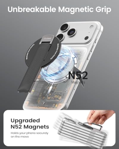 2026 Klearlook for MagSafe Phone Grip with Silicone Finger Strap, Removable Magnetic Phone Ring Holder with Adjustable Kickstand, Finger Phone Ring Grip for iPhone 17/16/15/14/13/12 Series, Black - color: Black
