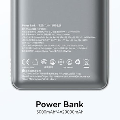 MOKiN 65W Portable Charger, 20000mAh Fast Charging Power Bank with Built-in USB-C Cable, Smart Display Battery Pack, Pocket Charger for iPhone 17-12, Samsung, iPad, Laptop, MacBook & More - color: Grey-2