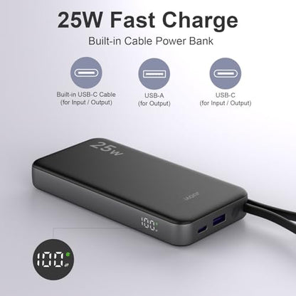 JUOVI Power Bank 25W 10000mAh Portable Charger with Built-in Cable - color: Green