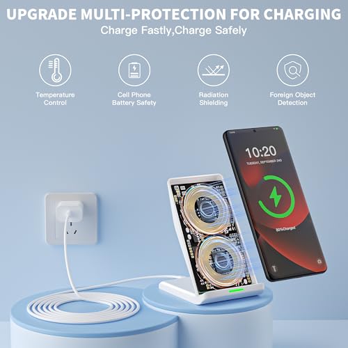 Wireless Charging Phone Stand,15W Wireless Charger Station with 20W Adapter - color: White