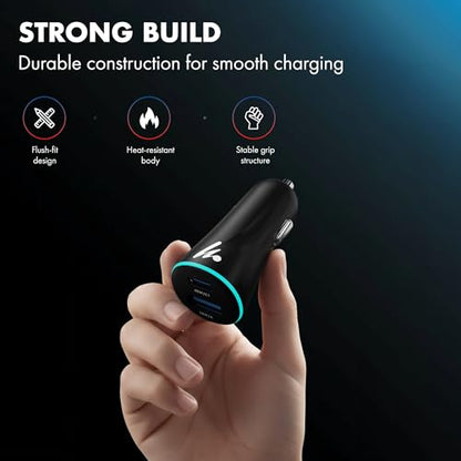 PD 45W superfast Wozoyo Charging 2.0 Car Charger with Type C & USB A,Power Delivery, PPS & QC 3.0, Dual Port (45W + 18W), 12V–24V Compatible, Multi-Layer Protection, 2-Years Manufacturer Warranty