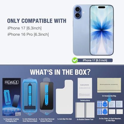 2-Pack Privacy Screen Protector for iPhone 17, iPhone 16 Pro 6.3-inch, 9H Tempered Glass, Full Coverage, Anti-Fingerprint, Auto Dust-Elimination, No Bubble, Easy Installation - size: : for iPhone 17/iPhone 16 Pro