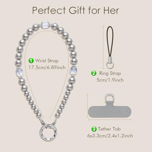 SURPHY Phone Charm, Handmade Beaded Phone Wrist Strap with Tether Tab - color: B- Lunar Shadow