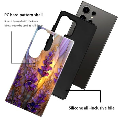 Compatible with Samsung Galaxy S26 Ultra Case,Glossy Case All-Round Protection Shockproof Anti-Scratches TPU Cover,Cases for Man Woman-Stained Glass Lavender in Bloom - color: Stained Glass Lavender in Bloom, size: Galaxy S26 Ultra