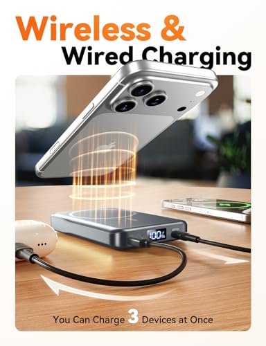 Magnetic Portable Charger 10000mAh, Fast Charging MagSafe Battery Pack | 20W USB-C Fast Charging PowerBank with LED Display,Travel Essentials Wireless Charger for iPhone 17/16/15/14/13/12 - color: DarkGray