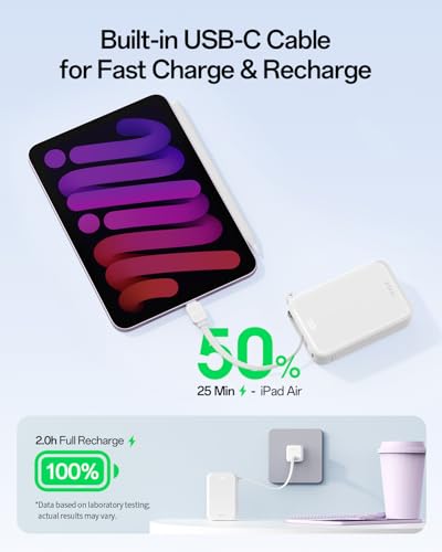 iWALK Portable Charger, 10000mAh 45W PD Power Bank, USB C in&Out Fast Charging Battery Pack with Phone Stand, Travel Essential Powerbank for iPhone 17 16 15 14 13 12 Samsung S25 MacBook etc,White - color: White 45W