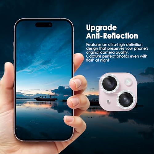 TENOC Camera Lens Protector for iPhone 15 & 15 Plus, Silver Glitter - size: iPhone 15/15 Plus