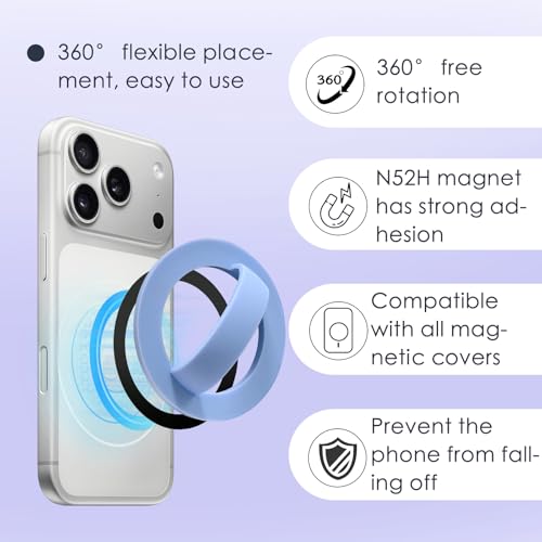 Magnetic Silicone Ring Grip Phone Holder, Rotating Finger Loop Ring Grip Holder, Soft and Portable, Strong Magnetic Attraction, Compatible with Magsafe for iPhone and Samsung Case (Purple) - color: Purple