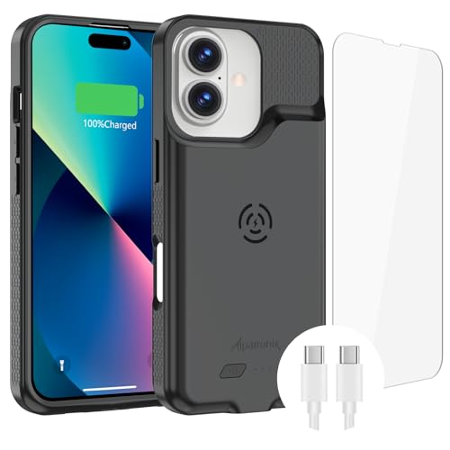 Alpatronix Battery Case for iPhone 16 Plus, 15W Fast Wireless Charging Case, Portable Strong Slim Protective Extended Rechargeable Charger Case, Support CarPlay Compatible with iPhone 16 Plus (Black) - size: Apple iPhone 16 Plus (6.7 inch)