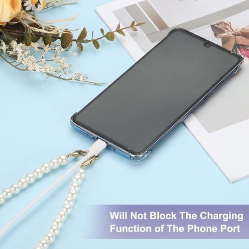 uxcell Phone Wrist Strap, Cellphone Pearl Chain with Tether Tabs & Clasp, Pearl Purse Chains - color: Gold Clasp, size: 8 Inch