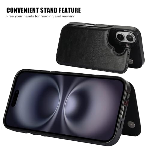 Wallet Case Compatible with iPhone 16 6.1", Slim Protective Case with Card Holder,Premium PU Leather Kickstand Card Slots Case with Double Magnetic Clasp-Black - color: Black, size: iphone 16 6.1"