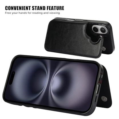 Wallet Case Compatible with iPhone 16 6.1", Slim Protective Case with Card Holder,Premium PU Leather Kickstand Card Slots Case with Double Magnetic Clasp-Black - color: Black, size: iphone 16 6.1"