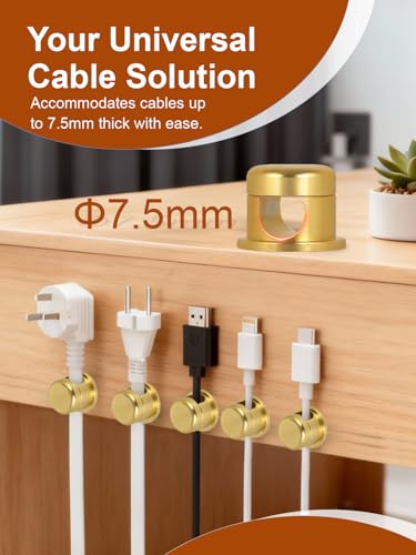 Wider Base Strong Adhesive Desk Cord Holder 3 Pack, Aluminum Gold
