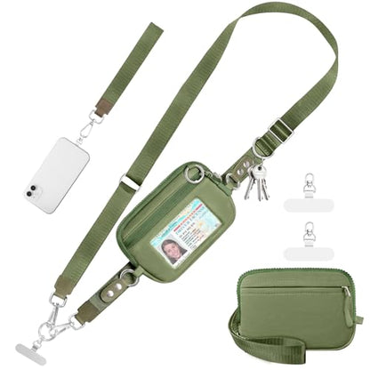 Tiostep Clip and Go Strap for Phone with Wallet Crossbody Phone Lanyard Adjustable and Detachable RFID Wristlet Wallet (Green, Medium) - color: Green, size: Medium