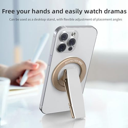 RESPECTED-BRO-Magnetic-Phone-Grip-Stand, Magnetic Phone Ring Holder Kickstand with Silicone Finger Strap, Compatibility for iPhone 17/16/15/14/13/12, Android, and More (White) - color: White