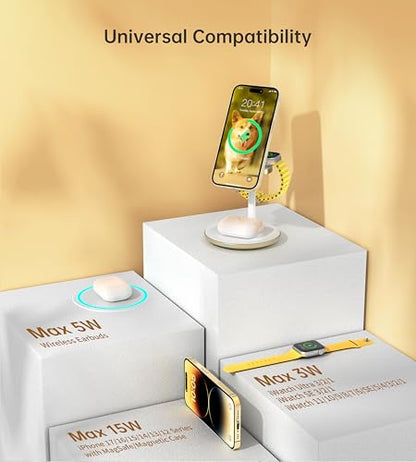 3 in 1 Magnetic Wireless Charging Station for Apple Devices,15W for Magsafe - color: Gold