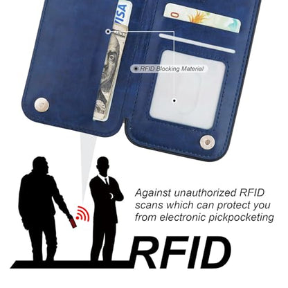 ONETOP for iPhone 17e/16e Wallet Case with Credit Card Holder,Blue | 360° Rotation Ring Kickstand,Finger Grip,Double Magnetic Clasp,RFID Blocking PU Leather Shockproof Cover for Women Men - color: Blue