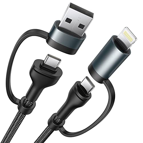 4 in 1 Charging Cable 6.6FT, 60W USB C to Lightning Cable, USB A/C to C/Lightning Multi Charging Cable Fast Charging for iPhone 17Air 16 15 14 13 12 Pro Max/MacBook Pro/iPad/Samsung S25 S24/ Switch 2 - color: Grey