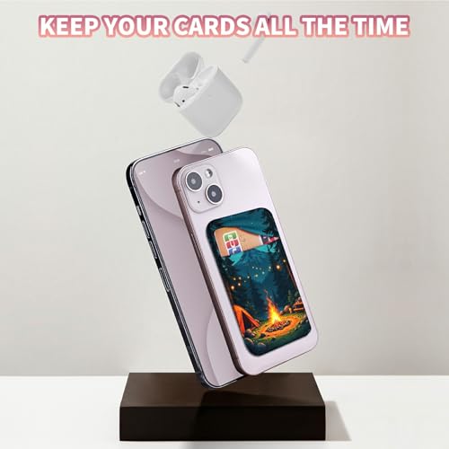 Phone Credit Card Holder Stick on, Cell Phone Pocket Self Adhesive Stretchy Stick on Wallet ID Credit Card Case Pouch Sleeve with Flap for All Smartphones, Dark Mountain Flame - color: Dark Mountain Flame