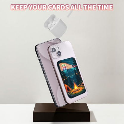 Phone Credit Card Holder Stick on, Cell Phone Pocket Self Adhesive Stretchy Stick on Wallet ID Credit Card Case Pouch Sleeve with Flap for All Smartphones, Dark Mountain Flame - color: Dark Mountain Flame