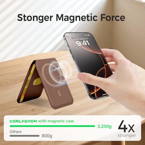 for MagSafe Wallet，Leather Magnetic Wallet for Phone with Adjustable Stand，5 Magnetic Credit Card Holder RFID Blocking for iPhone 17 16 15 14 13 12 Pro Max Air Series Cases (Slim-Coffee) - color: Slim-Coffee