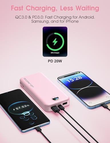 citicr Portable Charger 10000mAh PD20W w/Built-in Cables & Wall Plug Pink - color: Fairy Pink