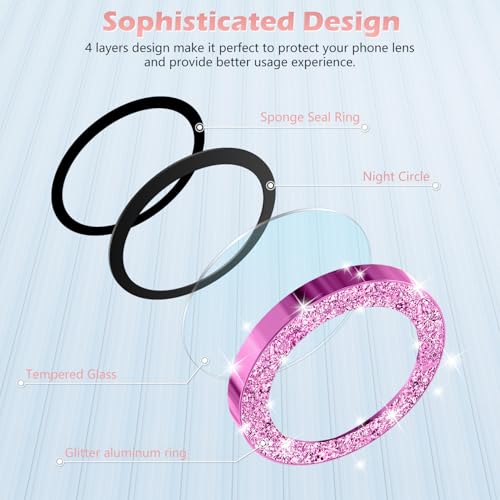 imluckies for iPhone 16 / iPhone 16 Plus Camera Lens Protector, AR+AF Tempered Glass 9H Anti-Scratch Metal Individual Lens Cover, HD Clear Camera Accessories, Glitter Pink - color: Glitter Pink