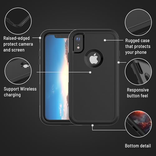 X-belmox for iPhone XR Phone Case [Dropproof] Shockproof Heavy Duty Black - color: Black