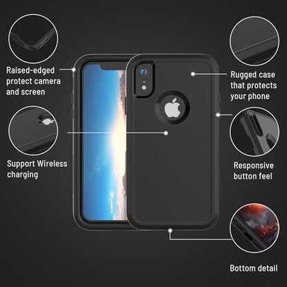 X-belmox for iPhone XR Phone Case [Dropproof] Shockproof Heavy Duty Black - color: Black