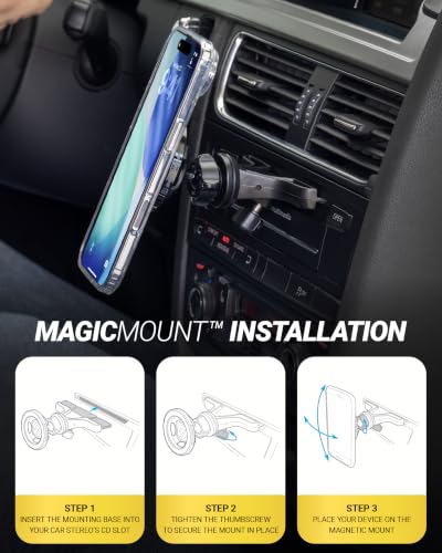 Scosche CD Player Phone Mount with MagSafe, Secure-Fit Magnetic Phone Holder for Car CD Slot, Compatible with PopSockets, iPhone 17 16 15 14 13, Includes MagSafe Ring for Android and Older iPhones - size: 1 Pack, style: CD Slot