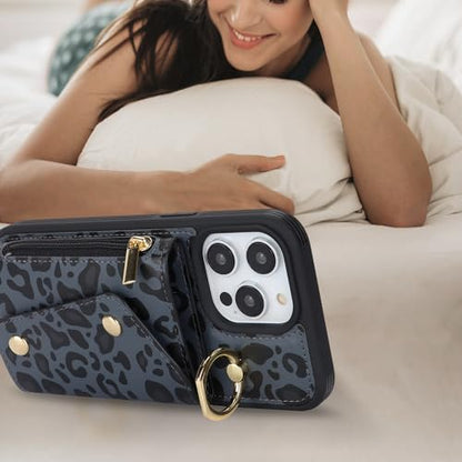 Lipvina Crossbody Wallet Case for iPhone 13 Pro,Black Leopard - color: 04-Black Leopard, size: iPhone 13 Pro 6.1"