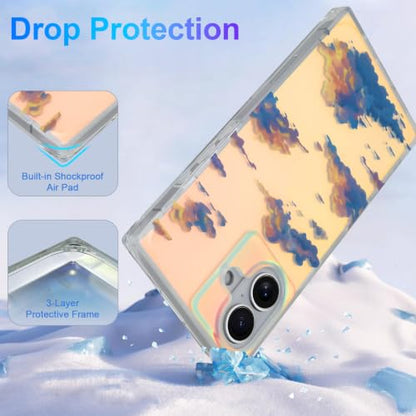 Cute Rectangle Case for iPhone 16 Case, Iridescent Clouds | Twilight Sun Set Sky Pattern Design, Aesthetic Girly Matte Glitter Protective Phone Cover for Women Girls - size: iPhone 16