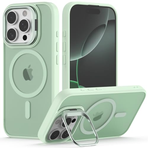 Nvollnoe for iPhone 16 Pro Case Compatible with MagSafe Military Grade Shockproof Heavy Duty Protective Adjustable Kickstand Matte Semi Clear Phone Cover for iPhone 16 Pro(Mint) - color: Mint, size: For Iphone 16 Pro-6.3"(3 Lens)