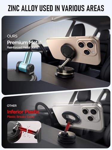 Upgraded Vacuum Magnetic Car Phone Holder for MagSafe[108+LBS Strongest Suction & 3000gf Strongest Magnetic],360° Adjustable Suction Cup Phone Mount for Car,Gym,Mirror,Men Women-Black - color: Black