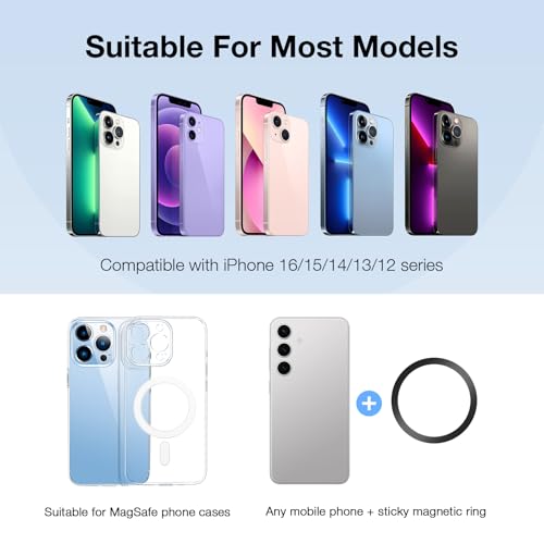 Magnetic Silicone Phone Grip | Super Strong Magnetic Design, 360° Rotation, Comfortable Grip, Compatible with iPhone 16/15/14/13/12 Series, Perfect for Selfies and Watching Videos (Elegant Purple) - color: Elegant Purple