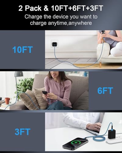 iPhone 17e 17 Pro Max Charger Cable Fast Charging, Android Charging Cable - color: 2Pack-Blue, Purple, size: 6FT, style: USB C to USB C
