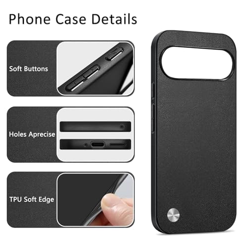 Case for Google Pixel 9 / Google Pixel 9 Pro, Anti-Fingerprint Faux Leather Back + Soft TPU Shockproof Durable Edges, Anti-Scratch Slim Fit Camera Protective Cover Phone Case (Black) - color: Black, size: Google Pixel 9/9 Pro