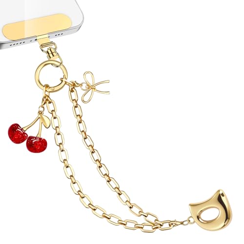 Phone Wrist Strap Phone Charm Strap with Bow & Cherry&letters Metal Phone Chain Tab Adjustable length - color: D