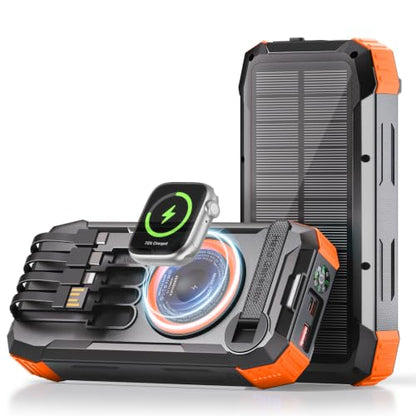 Solar Power Bank 49800mAh, 15W 3-in-1 Wireless Charger, 25W Fast Charging USB C Portable Charger, Solar & Hand Crank External Battery with LED Flashlight for Camping Outdoor Emergency iPhone Android