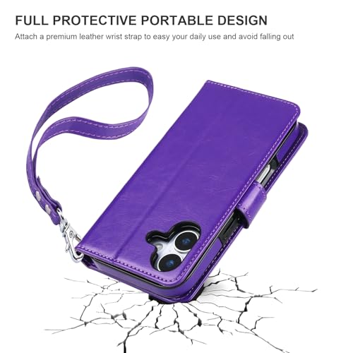 Bocasal Detachable Wallet Case Card Holder for iPhone 17, Purple | RFID Blocking Kickstand Card Slots Holder PU Leather Magnetic Shockproof Wrist Strap Removable Flip Protective Cover 6.3 inch - color: Purple