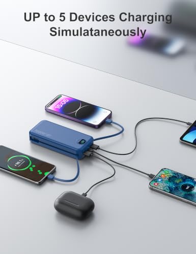 Portable Charger Power Bank 20000mAh with Built in Cables & Wall Plug - color: Navy