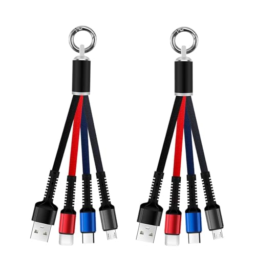 Portable Multi Charging Keychain, 3 in 1 Short Charge Cord, 0.5FT Cable for Travel Powerbank (2Pack)