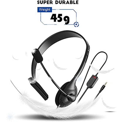 Call Center Headset, Single Ear Noise Cancelling Microphone Headphone with 3.5mm Jack in-line Control, Lightweight 45g Wired Headset for Office Work Customer Service Work from Home