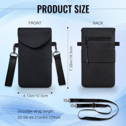Neoprene Phone Sleeve Pouch Case Bag for Men Women w/Crossbody Strap/Neck Lanyard for iPhone 17/16/15/14 Pro Max, Samsung S25，Pixel 10 - color: Black Cell Phone Sleeves