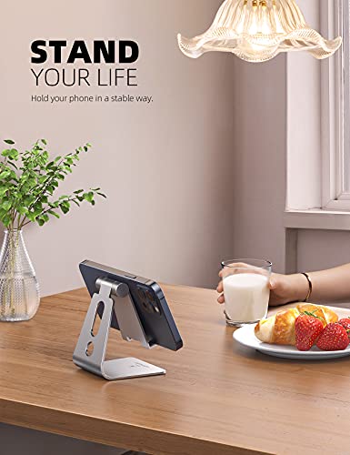 Lamicall Aluminum Cell Phone Stand, Adjustable Desk Phone Holder for iPhone - color: Silver