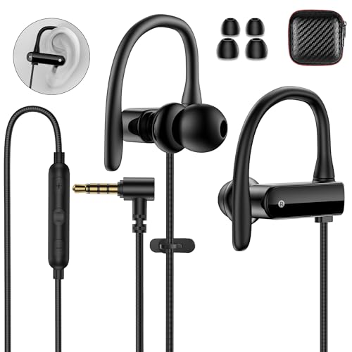 Wired Earbuds 3.5mm 90 Degree Angled Plug EarHook Sport Over Ear Headphones