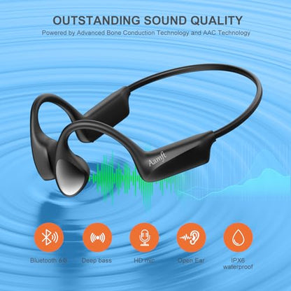 Bone Conduction Headphones - Bluetooth 6.0 Open Ear Headphones, Comfort Fit Wireless Headphones with Mic, 10hrs Playtime, IPX6 Sweatproof, Lightweight,Premium Loud Sound for Running,Sport,Travel