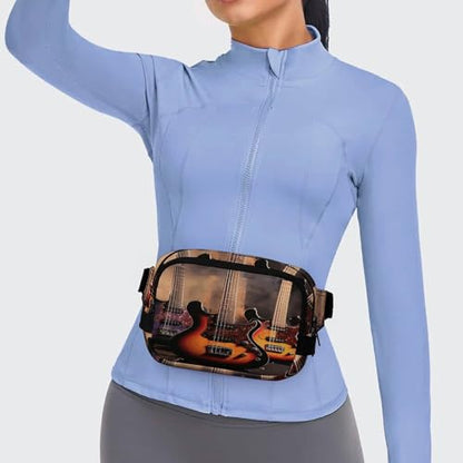 Cool Electric Guitar Fanny Packs for Women Men Double Layer Fashion Waist Pack Adjustable Belt Bag with Pockets Small Crossbody Bags for Running Hiking Workout Travel Daily Use